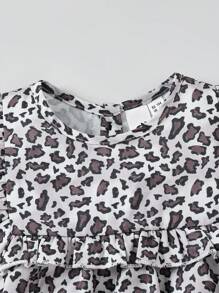 Animal Planet X SHEIN Rochie cu mâneci lungi, cu mâneci lungi, cu volante, cu imprimeu leopard, potrivită pentru toate anotimpurile