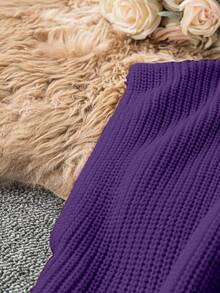 SHEIN LUNE Plus Size Women Solid Color Casual Loose Knitted Sweater, Autumn/Winter - Purple - View 5