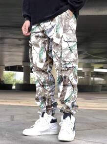 Manfinity Roghcode Men's Street Allover Print Flap Pocket Loose Cargo Pants - Grey - View 4