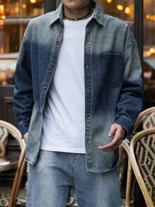 Manfinity Homme Men's Casual Ombre Denim Jacket For Spring And Autumn - Blue - View 7