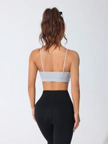 Slayform Minimalist Solid Color Rib Knit Camisole Sports Bra - Grey - View 2