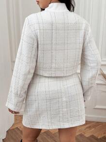 SHEIN Frenchy Plus Size Button Front Long Sleeve Plaid Top And Skirt Casual Outfit Set - Apricot - View 5