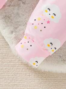2pcs Baby Girls Casual Set With Cute Cloud Print Shirt And Long Pants, Comfortable Home Outfit