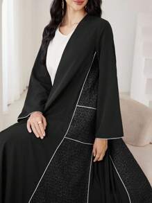 Al Najma Accappatoio lungo elegante da donna in patchwork con stampa leopardata, maniche lunghe, abbaya modesta ed elegante, aperta, adatta per l'uso casual quotidiano e per l'ufficio