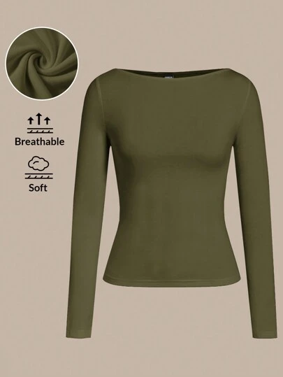 Tseoso 女士休闲纯色长袖修身棉质T恤秋冬休闲舒适新年