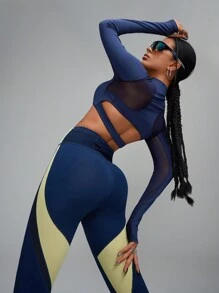 Innovista Women Blue Skinny Fit Backless Push Up & Breathable Mesh Cut Out Sports Long Sleeve T-Shirt,Basic T Shirt ,Workout Tops Crop Tops ,Party,Gym & Daily Casual,Festival,Going Out,Gym Clothes,Sexy Long Sleeve Top Fall Outfits For Women Cool Light Blue - Black - View 10