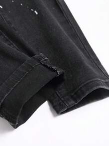 Manfinity EMRG 男式时尚百搭做旧斜口袋洗水牛仔裤 - 黑色 - 查看 6