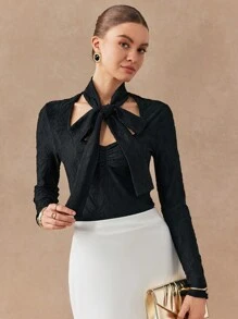 SHEIN Unity Camiseta de manga larga de punto elegante y ajustada para mujer, de uso casual en otoño - Negro - Ver 4