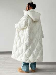 SHEIN EZwear 女士冬季休闲户外保暖拉链连帽棉服外套