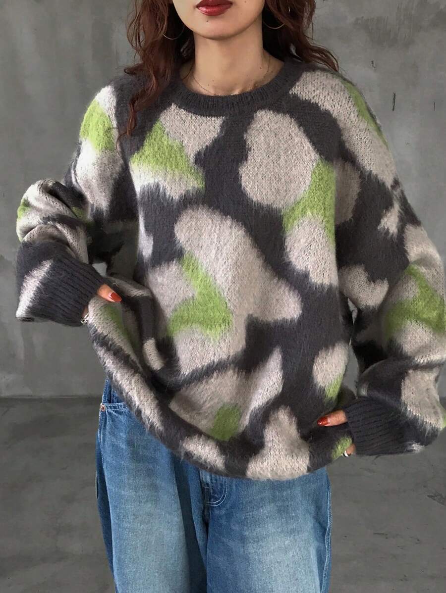 FRIFUL 1 件女式圆领长袖简约毛衣，休闲日常穿着，长袖上衣，秋季女装 - 綠色 - 查看 1