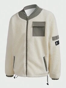 In My Nature Men's Contrast Color Fleece Zipper Pocket Long Sleeve Outdoor Casual Jacket Men Clothes Fleece Puffer Jacket Zip-Up Hooded Jacket,Thick Casual Versatile Knit Jacket,For Sports And Outdoor Activities,Boyfriend Style,Winter Outfit For Men, Jacket For Men,Good Quality Fabric,Designed Specifically For Outdoor,Men Essentials Jacket,Christmas Gifts,Halloween Gifts,Autumn/Winter - Apricot - View 3