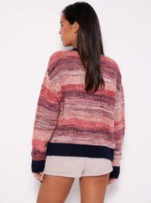 MUSERA Contrast Binding Marble Knit Cardigan Casual Y2k 90's Stripe - Multicolor - View 3
