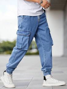 Manfinity Homme Men's Front Tie Pocket Simple Jeans Casual Pants For Daily Wear - Medium Wash - View 4