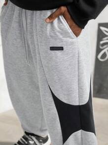 Manfinity NXTstreet Pantalones de chándal holgados y casuales de punto con bloques de color, pantalones de chándal flojos para salir, como regalo para esposo o novio - Gris - Ver 5