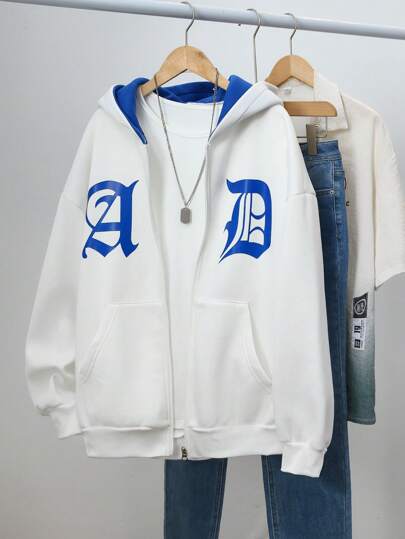 INAWLY Moletom com capuz e estampa gráfica com zíper tamanho grande e manga comprida