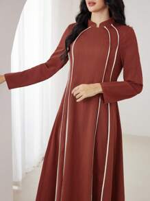 Al Najma 女式拼色立领长袖休闲阿拉伯连衣裙，休闲朴素 A 字型阿拉伯连衣裙，适合日常休闲