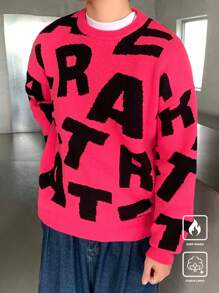 Claim Dot Men's Casual Letter Pattern Crew Neck Long Sleeve Knit Sweater, Autumn/Winter