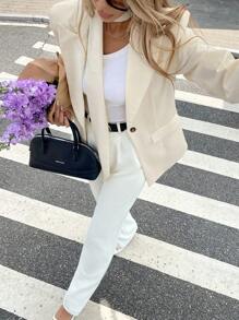 SHEIN Frenchy Women's Spring & Autumn Solid Color Lapel Collar Long Sleeve Single Button Elegant Blazer Jacket,Thermal/Warm Clothes,Cold Weather Clothes,Winter Women