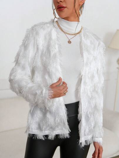 SHEIN Privé 女士纯色羊毛优雅长袖常规夹克，秋冬