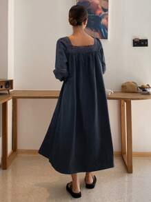 DAZY Camisón suelto con mangas abullonadas, parches y encaje dulce