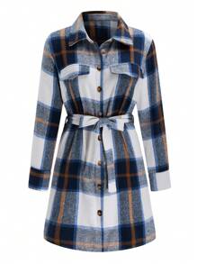 SHEIN LUNE 大码女式秋季长袖单排扣休闲衬衫裙 - 彩色 - 查看 1