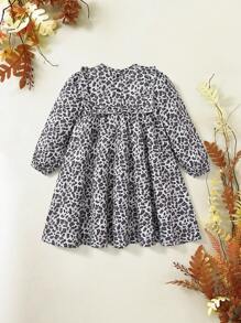 Animal Planet X SHEIN Rochie cu mâneci lungi, cu mâneci lungi, cu volante, cu imprimeu leopard, potrivită pentru toate anotimpurile