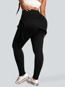 SHEIN Essnce Quần Jeans Skinny Co Giãn Ôm Vừa Vặn, Màu Trơn Size Lớn - màu đen - Xem 2