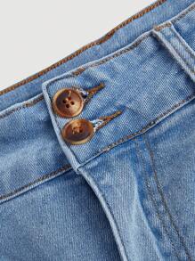 SHEIN MOD Women's Front Button Pocket Drawstring Casual Jeans - Blue - View 3