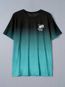 Manfinity RSRT Men's Casual Gradient Palm Tree Printed Short Sleeve T-Shirt, Summer - Multicolor - View 3