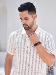 Manfinity RSRT 男士前扣短袖简约 Polo 衫，休闲日常穿着 - 灰色 - 查看 5