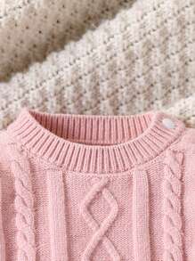 基本款婴幼儿针织毛衣和裤子套装，休闲简约 - 藕粉色 - 查看 5