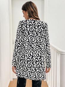 SHEIN Frenchy Women Leopard Print Long Sleeve Cardigan, Casual For Daily Wear In Fall/Winter Cheetah Spring - Black and White - View 2