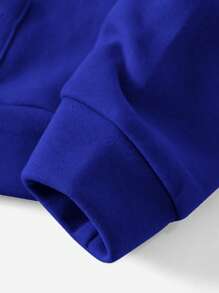 EURMUSE Cotton Kangaroo Pocket Drop Shoulder Drawstring Hoodie - Blue - View 4