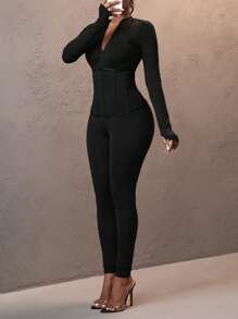 Slaydiva 优雅简约腰部收紧拉链高领长袖连体裤