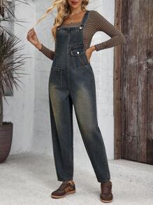 EMERY ROSE Women's Solid Color Pocket Casual Dungarees/Overalls, Autumn