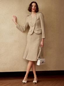 MOTF PREMIUM TWEED WRAP DOUBLE BREASTED PLACKET COAT - Camel - View 6