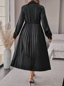 SHEIN Unity Plus Size Solid Color Long Sleeve Lapel Neck Minimalist Casual Long Dress - Black - View 2