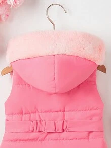SHEIN 2pcs Baby Girls Hooded Sleeveless Belted Vest Outfit, Thick Warm Fashion Minimalist Style, New Autumn Winter Collection 2024