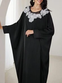 Al Najma Vestido árabe de manga larga de corte tradicional con abertura lateral, color liso, vestido de estilo modesto tipo caftán y jalabiya para uso casual diario
