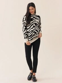 SHEIN 孕妇豹纹长袖针织毛衣秋冬季保暖针织毛衣 - 杏色 - 查看 7