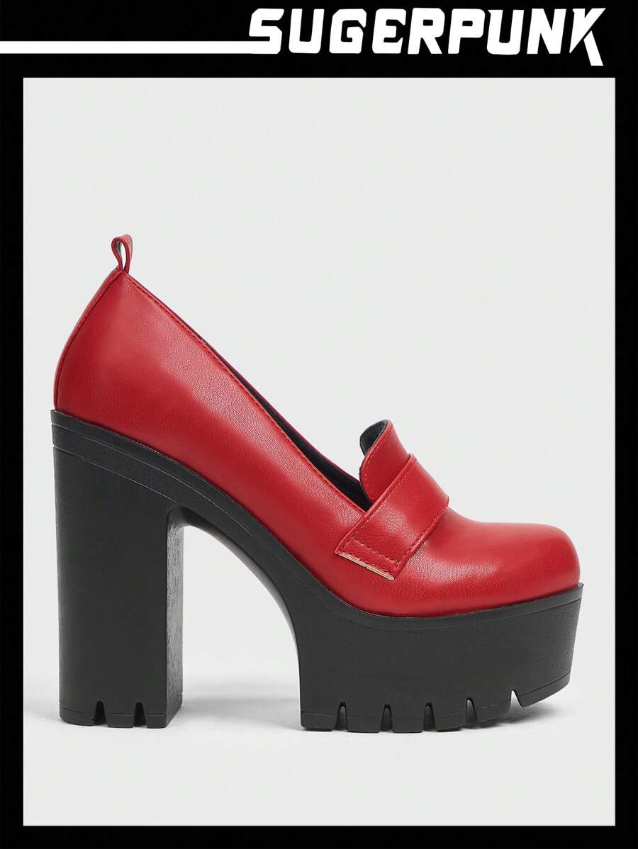 Sugerpunk Women's Red High Heel Platform Lace-Up Oxford Shoes For Christmas And New Year Holiday Vibe Fall And Winter - Burgundy - View 1