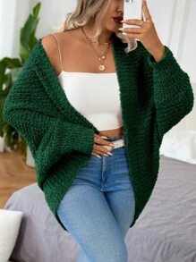 Calvaya Plus Size Solid Color Long Sleeve Cardigan, Minimalist Style Casual Top For Daily Wear, Winter Fall Cloth For Women - Green - View 6