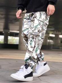 Manfinity Roghcode Men's Street Allover Print Flap Pocket Loose Cargo Pants - Grey - View 3