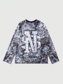 ROMWE MEN Street Life 1 szt. Męska koszulka z długim rękawem Dry Wood Camouflage Graphic Casual T-shirt, odzież sportowa do noszenia na ulicy
