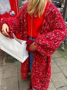 INAWLY Áo khoác cardigan vải hỗn hợp dài thường ngày cho nữ, Thu/Đông - Nhiều màu - Xem 1