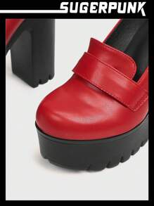 Sugerpunk Women's Red High Heel Platform Lace-Up Oxford Shoes For Christmas And New Year Holiday Vibe Fall And Winter - Burgundy - View 5