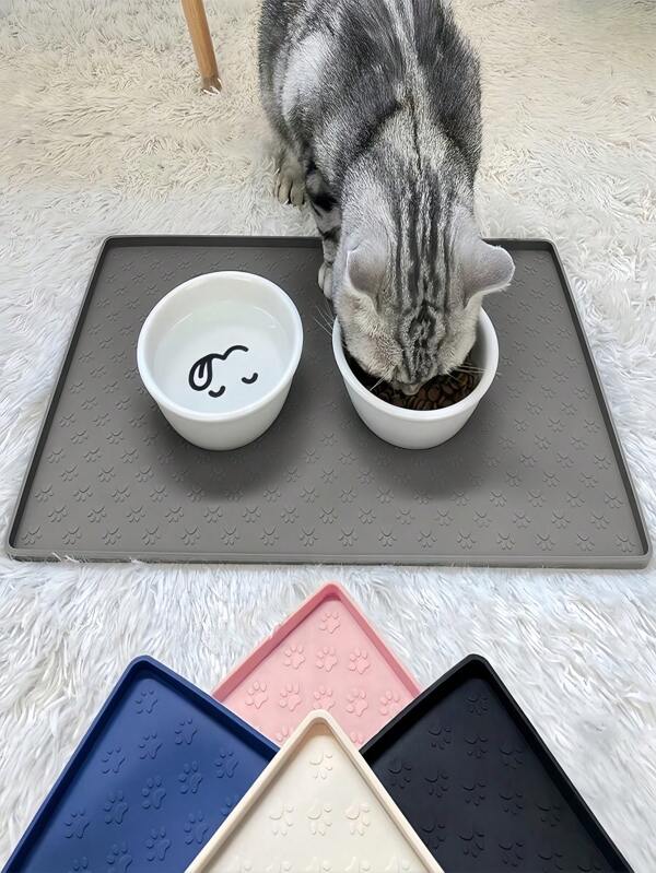 1pc Silicone Paw Detail Pet Placemat Dog Pads With Raised Edges Are Used To Prevent Spills Food&Water Cat MATS Protect The Floor Christmas For Holiday Gift Giving
