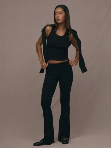 MUSERA Knitted Flared Pants Spring Casual Cute 90's Y2k - Black - View 5