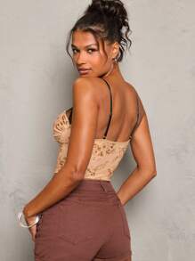 Glamine Sexy Lace & Floral Print Mesh Scrunch Racerback Tank Top Cami For Women - Multicolor - View 2