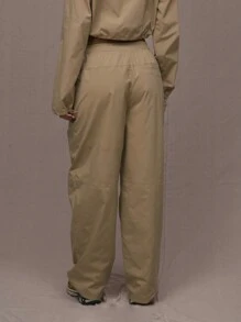 MUSERA Elastic Waist Shell Trousers 90's Summer Casual Cute Summer - Khaki - View 4